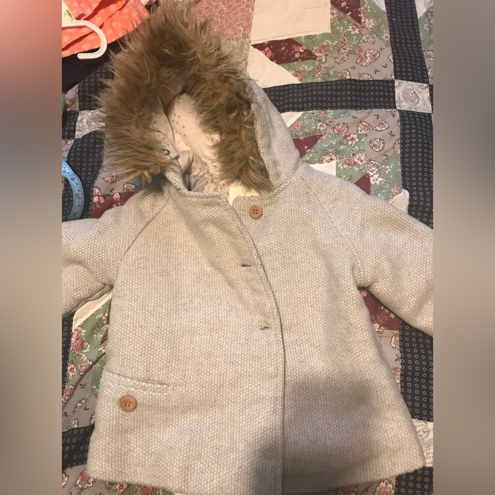 Jessica Simpson Kids Hooded Wool-Blend Coat with Faux-Fur Trim Size 18 Months